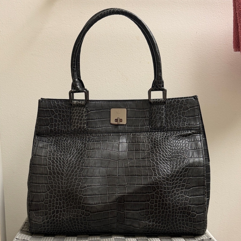 MCM Black Crocodile-Embossed Satchel
